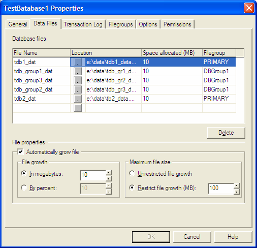 Свойства базы данных MS SQL Server